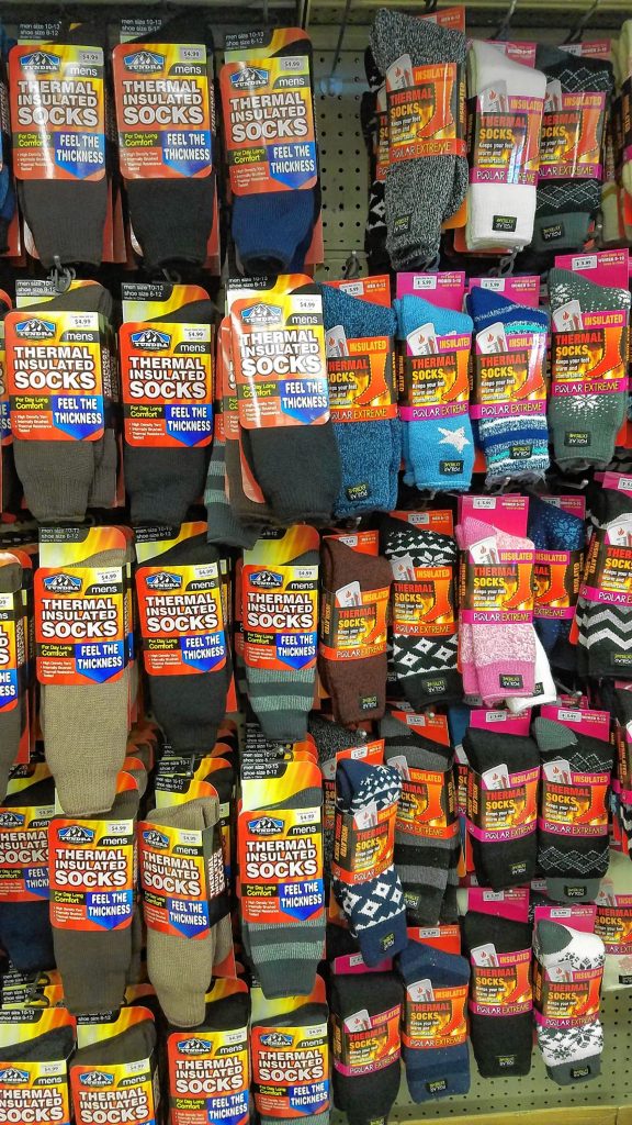 If your plain white Hanes socks just aren't getting the job done, spring for a pack of these cozy thermal insulated socks, available in a slew of colors and styles at Ocean State Job Lot.  JON BODELL / Insider staff