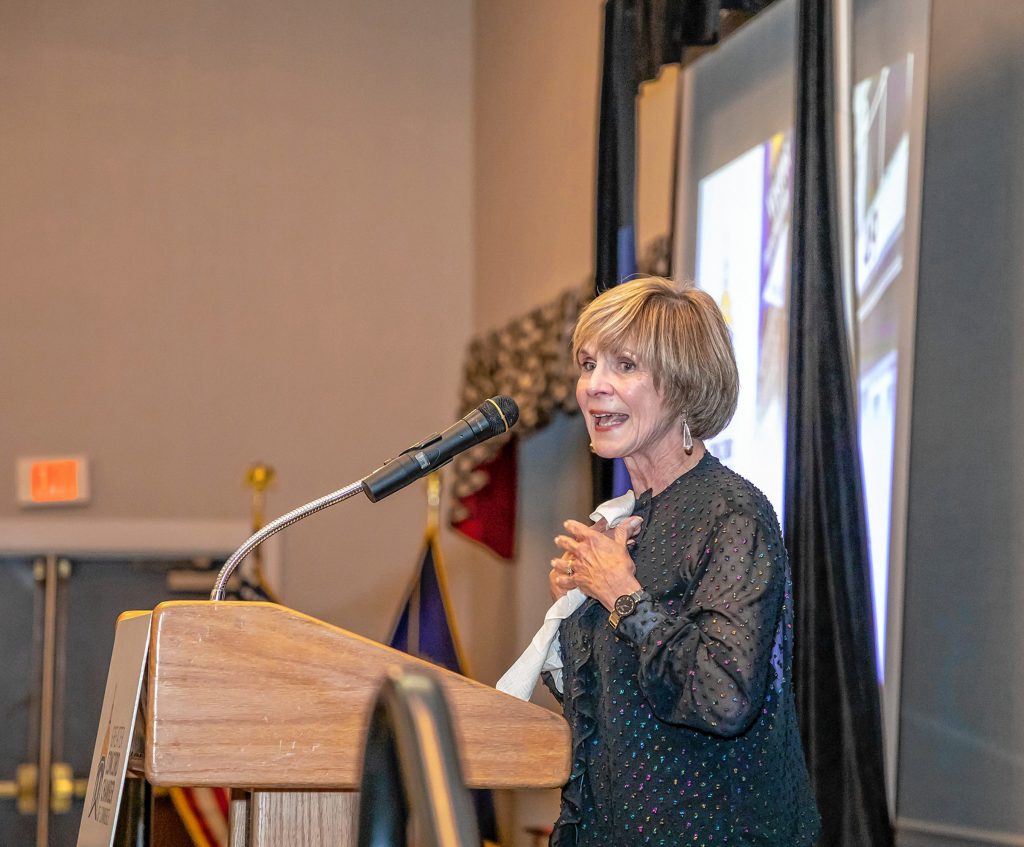 Greater Concord Chamber of Commerce 2019 Citizen of the Year recipient Claudia Walker speaks at the Chamber's 100th Annual Meeting on Nov. 6, 2019. Courtesy of Greater Concord Chamber of Commerce
