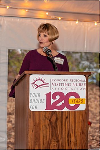 Concord Regional VNA President and CEO Beth Slepian addresses the crowd of nearly 200 staff members, volunteers, partners, community members and local officials during a reception to celebrate the VNA's 120th anniversary.  Courtesy of Concord Regional VNA