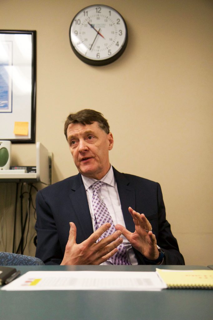 Peter Evers, CEO of Riverbend Community Health, talks Thursday about the effect of dwindling mental health resources in the community and the impact it has on places like Concord Hospital.  Elodie Reed