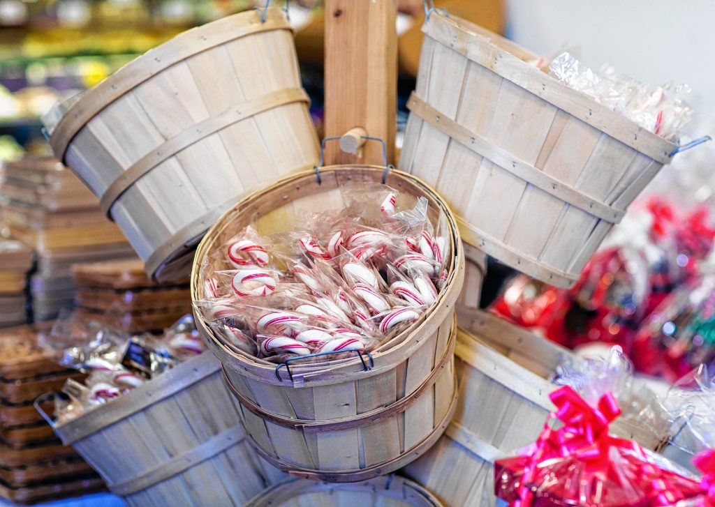 Giant candy canes at Granite State Candy on Warren Street in Concord. GEOFF FORESTER