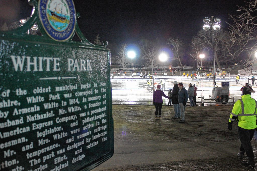 Hundreds of spectators braved the cold Saturday night to check out the action at the 1883 Black Ice Pond Hockey Championship at White Park on Jan. 25, 2019.  