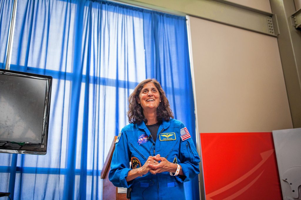 Astronaut Sunita Williams talks about her experiences on the International Space Station during AerospaceFest at the McAuliffe-Shepard Discovery Center in Concord on Saturday, May 7, 2016. (ELIZABETH FRANTZ / Monitor staff) ELIZABETH FRANTZ