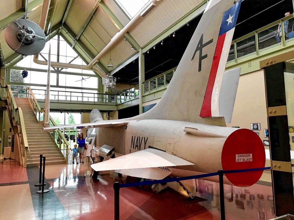 The McAuliffe-Shepard Discovery Center brings visitors up close to objects like this vintage 1956 XF8U-2 Crusader Jet tested by John Glenn and Alan Shepard before being selected by NASA.  Greater Concord Chamber of Commerce. 