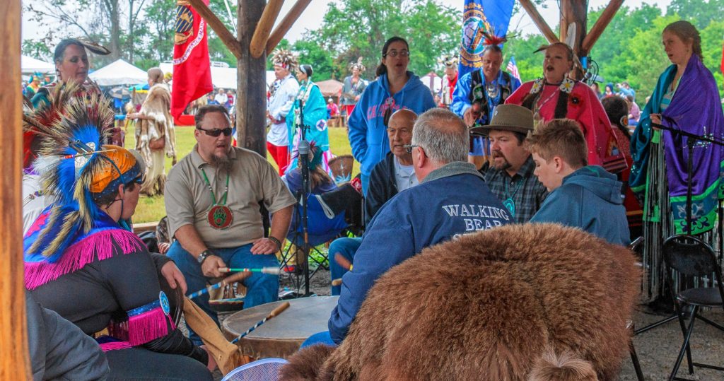 The Walking Bear Singers perform at the 17th Annual Intertribal Powwow at the Mt. Kearsarge Indian Museum. July 9, 2016 (JENNIFER MELI / Monitor Staff) 