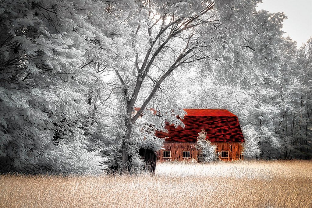 “Barn and Hayfield”, an infrared photograph by Mark Giuliucci 