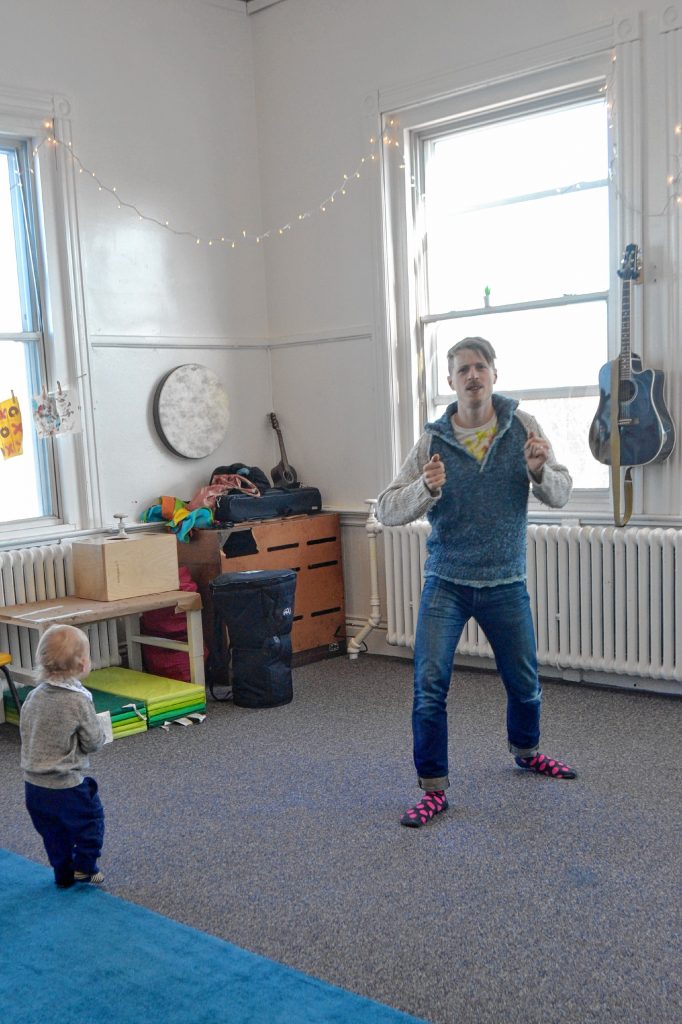 Mr. Aaron sings and dances with his little friends earlier in March.  Sarah Pearson