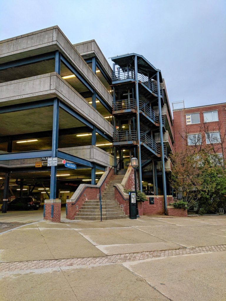 The old south staircases at the parking garage on School Street as seen in 2017. 
