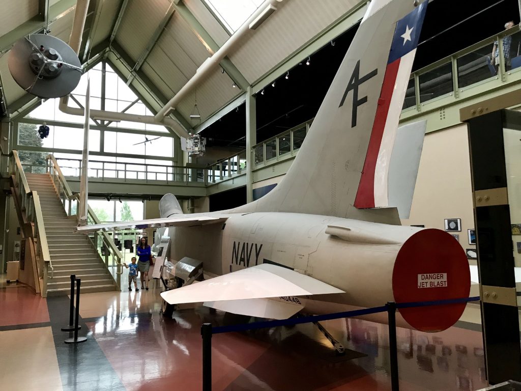 The McAuliffe-Shepard Discovery Center brings visitors up close to objects like this vintage 1956 XF8U-2 Crusader Jet tested by John Glenn and Alan Shepard before being selected by NASA.  Greater Concord Chamber of Commerce. 
