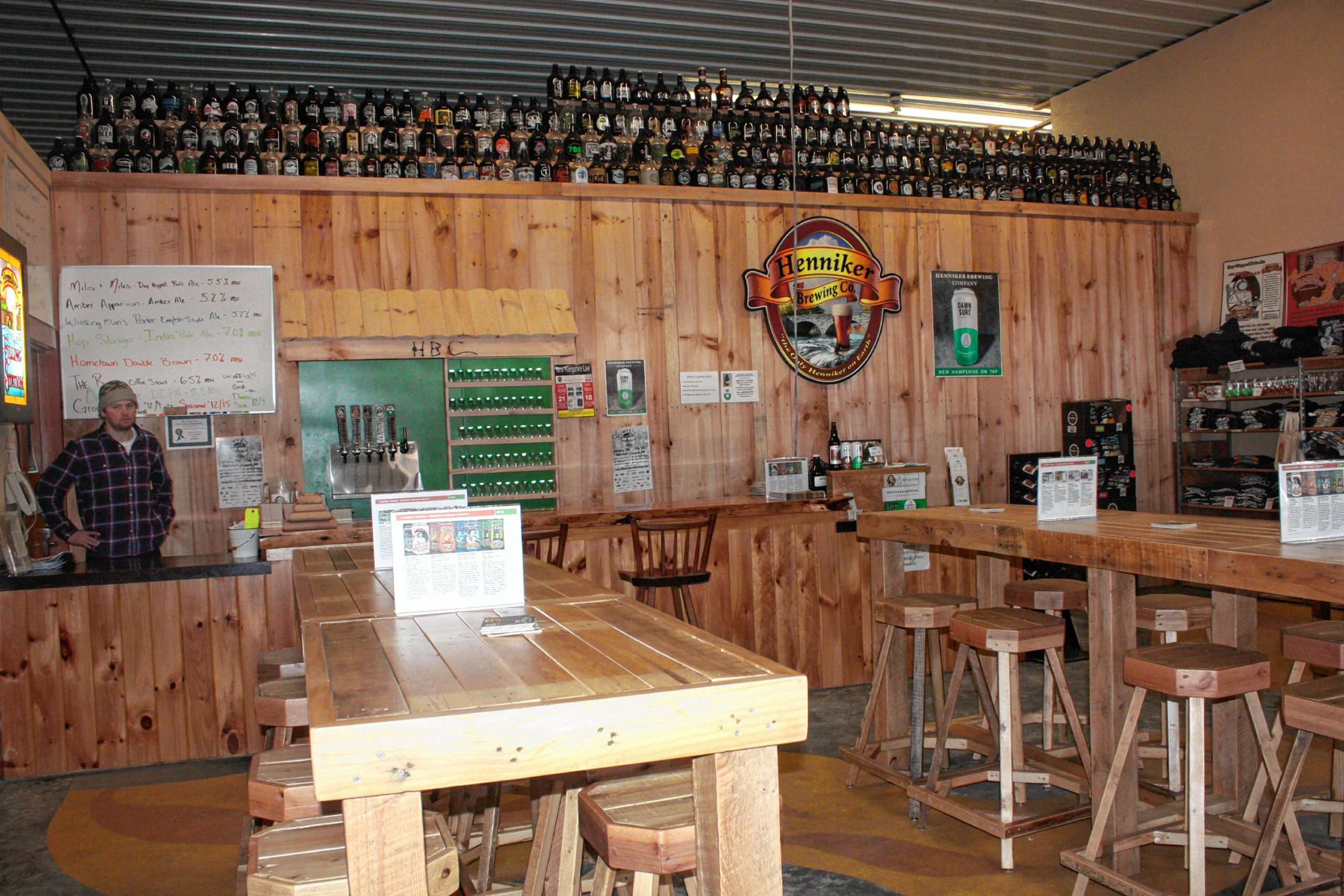 The tasting room at Henniker Brewing Co. has a cool, open, rustic feel