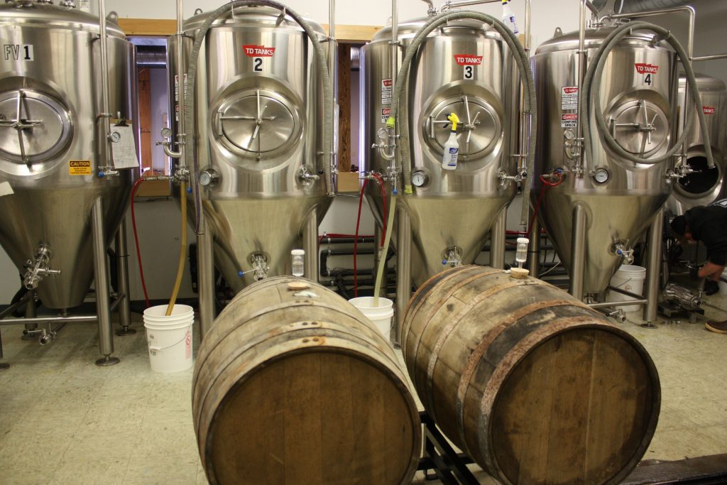 Kettlehead Brewing Co. in Tilton currently has six fermenters (four shown here) but will soon have a total of seven. That's a lot of beer. JON BODELL / Insider staff