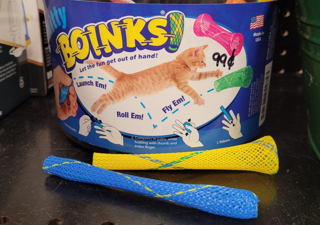 LEFT: Simple, but fun and effective, Boinks! offer a great time for your cat. And for just 99 cents, you can get a handful to stuff their stocking.
