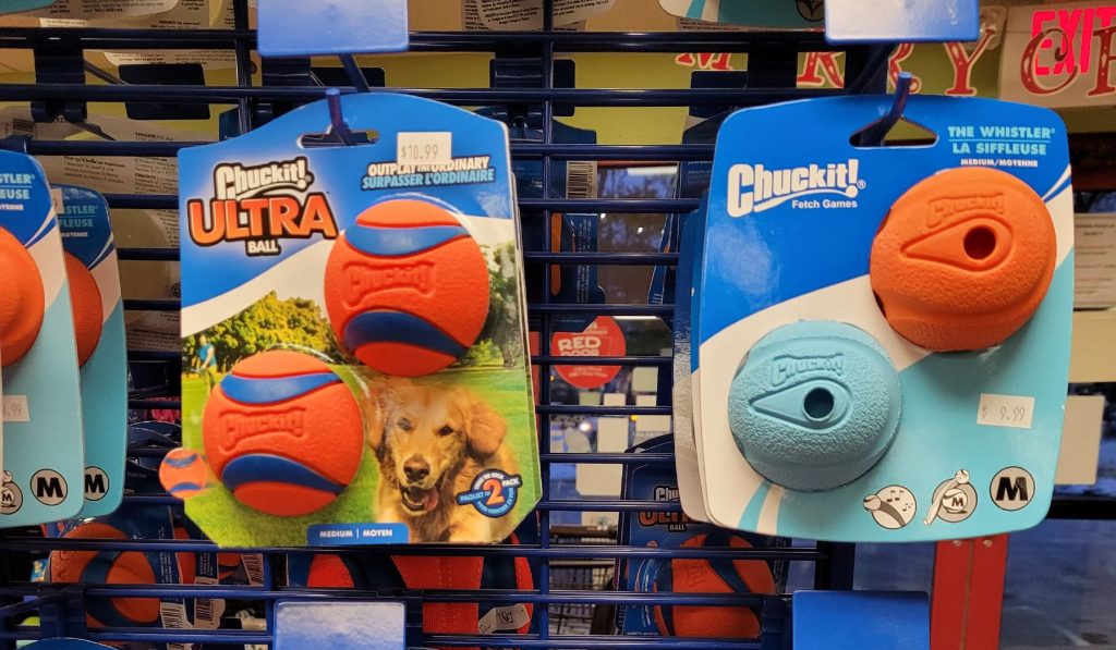 Chuck-It is another pupper favorite with lots of different styles of toys. Sandy's many of the varieties from different sized basic balls, Chuck-It throwing wands, discs, whistling balls, even glow-in-the-dark balls.