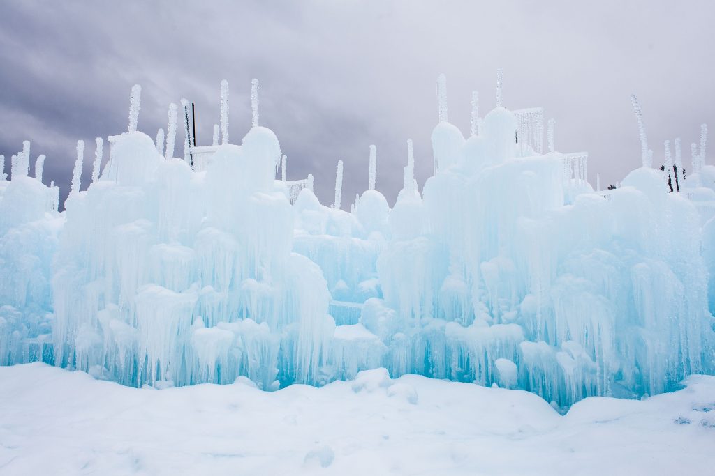 The construction of Ice Castles continues ahead of opening day near the Hobo Railroad in Lincoln on Tuesday, Dec. 19, 2017. (ELIZABETH FRANTZ / Monitor staff) Elizabeth Frantz