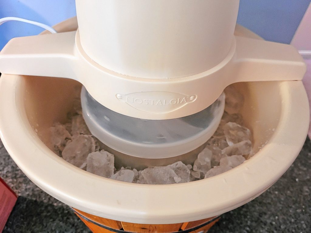 Ice cream machine churns and chills the mixture.  Sarah Pearson