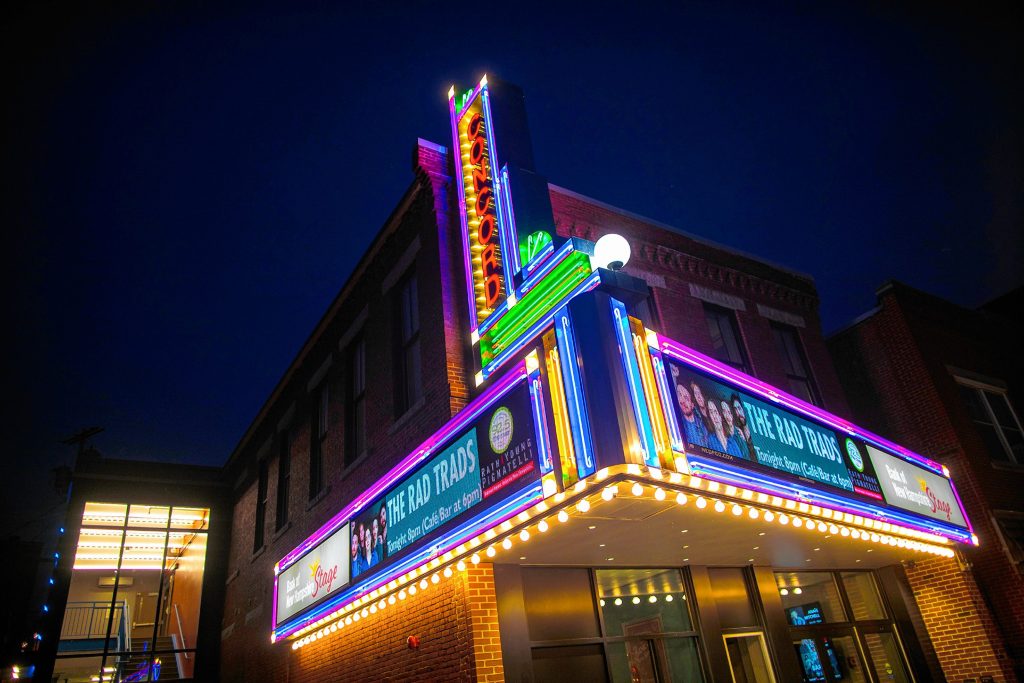 The marquee of the new Bank of New Hampshire Stage in downtown Concord on Saturday night, August 17, 2019. The smaller venue of the Capitol Center for the Arts has opened with musical groups and stage presentations in an intimate setting. GEOFF FORESTER
