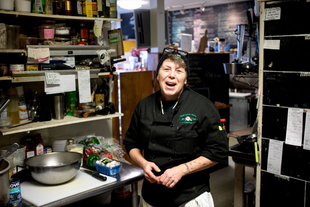 Catering chef Rachel Robie works in the kitchen at the Washington Street Cafe on Tuesday, February 18, 2020. GEOFF FORESTER
